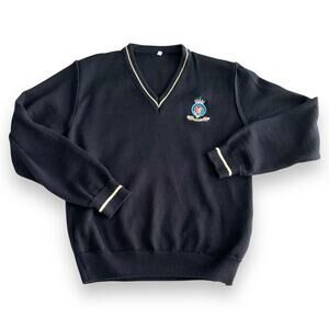 King's College University Crest Sweater Sz 12 Small Black Gold V-Neck Pullover